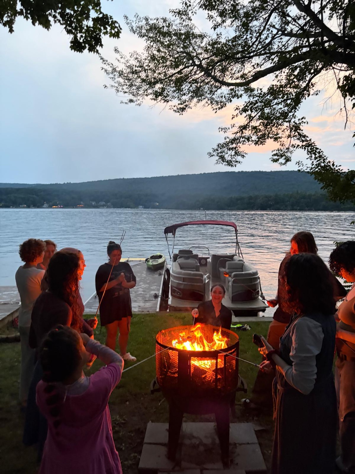 A lakeside bonfire together